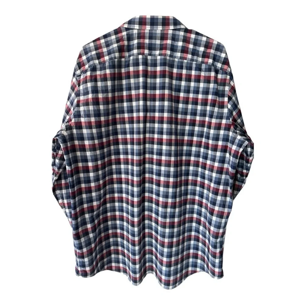 Banana Republic Men's Standard Fit Plaid Shirt - Blue, Red, and White Si…